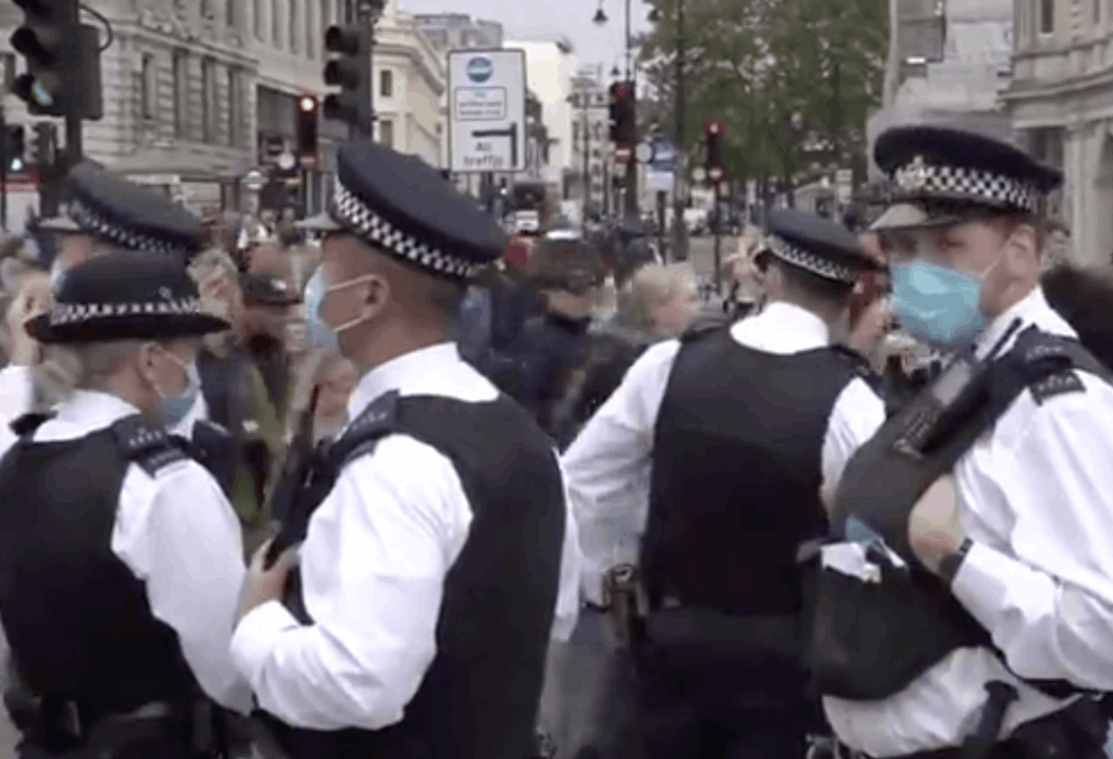 Masked Police in Trafalgar Square demo
